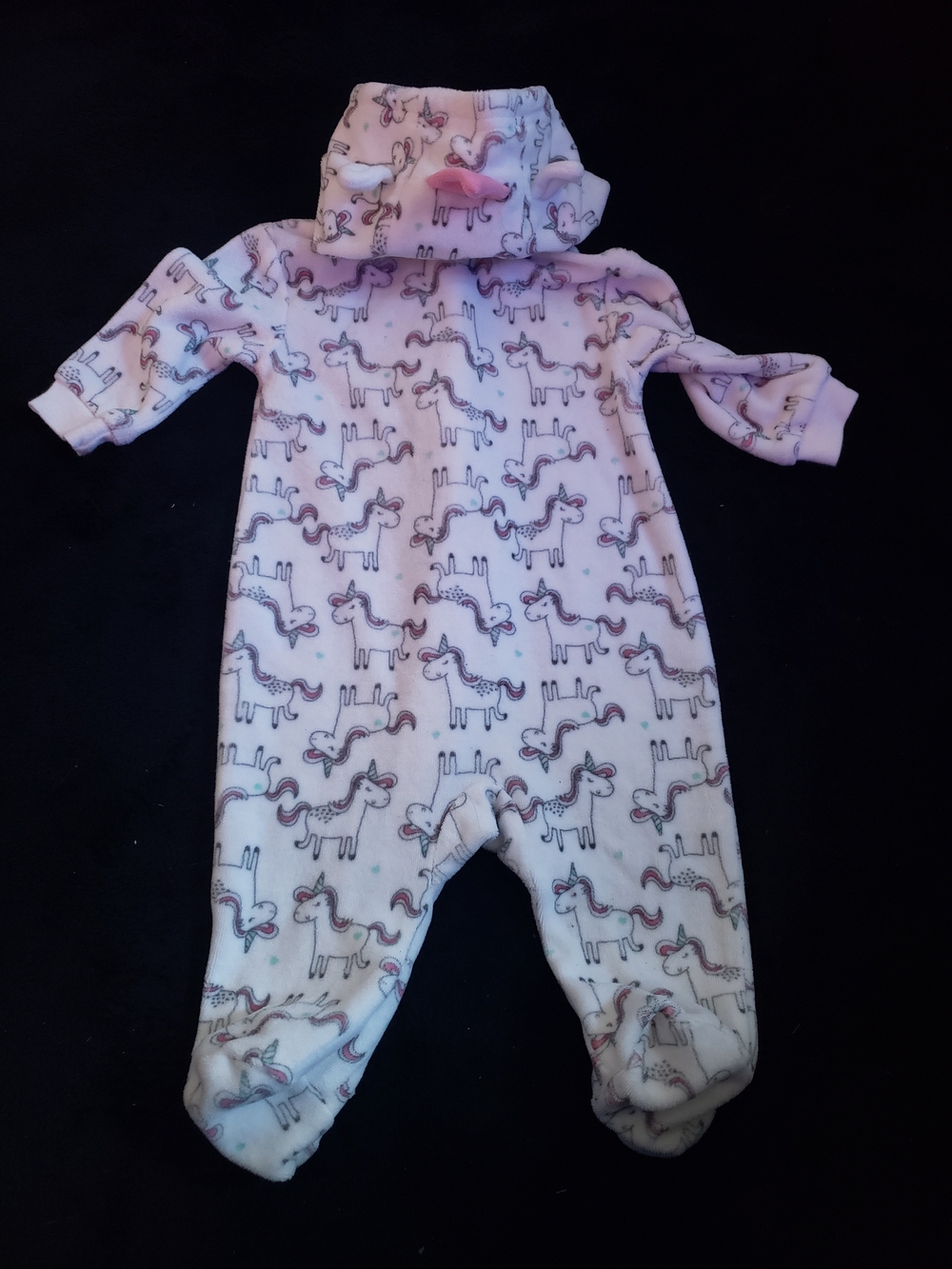 Pink Unicorn Hooded Fleece One-Piece for Kids 3-6m - Picture 3 of 7
